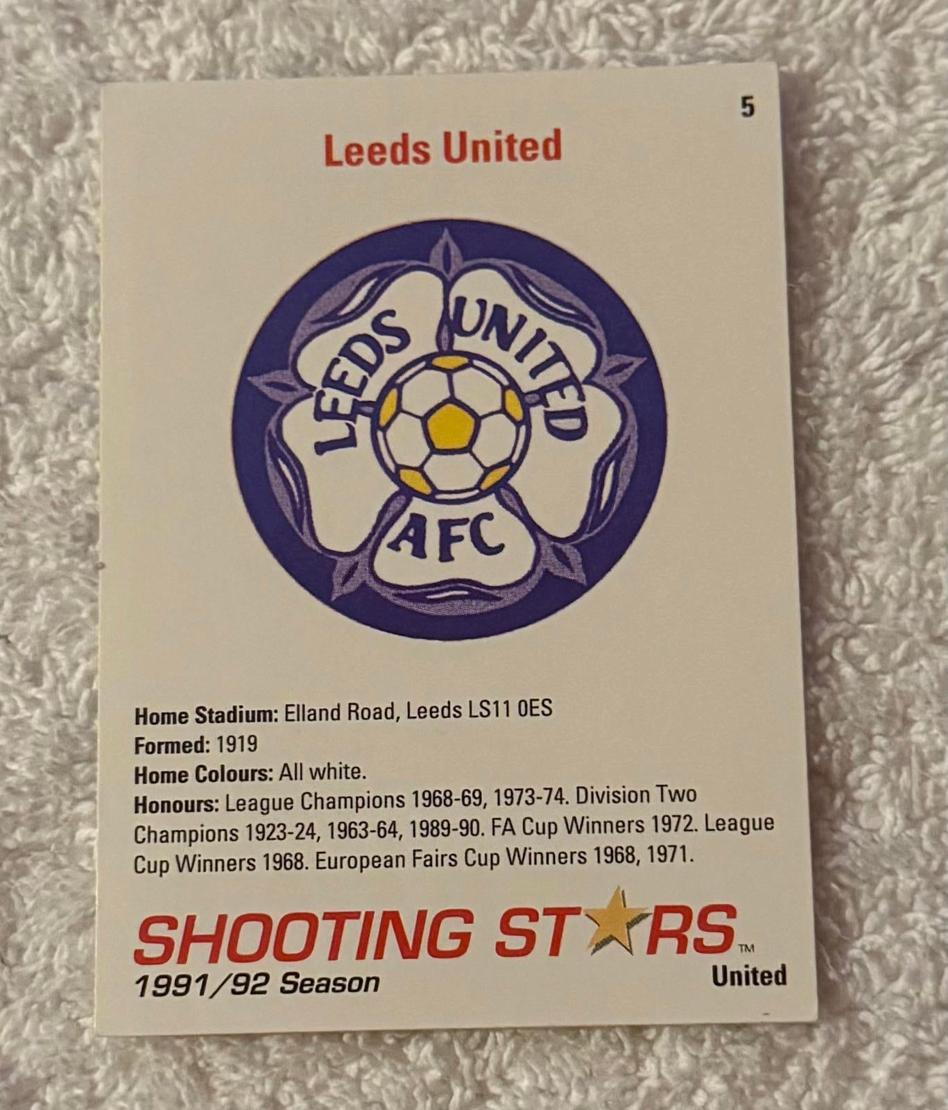 Shooting Stars Football trading cards '91-'92 "Leeds Team" #5