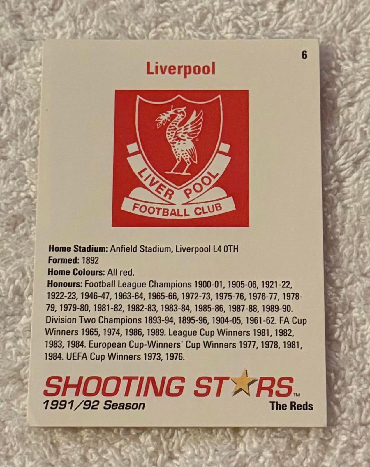 Shooting Stars Football trading cards '91-'92 "Liverpool Team" #6