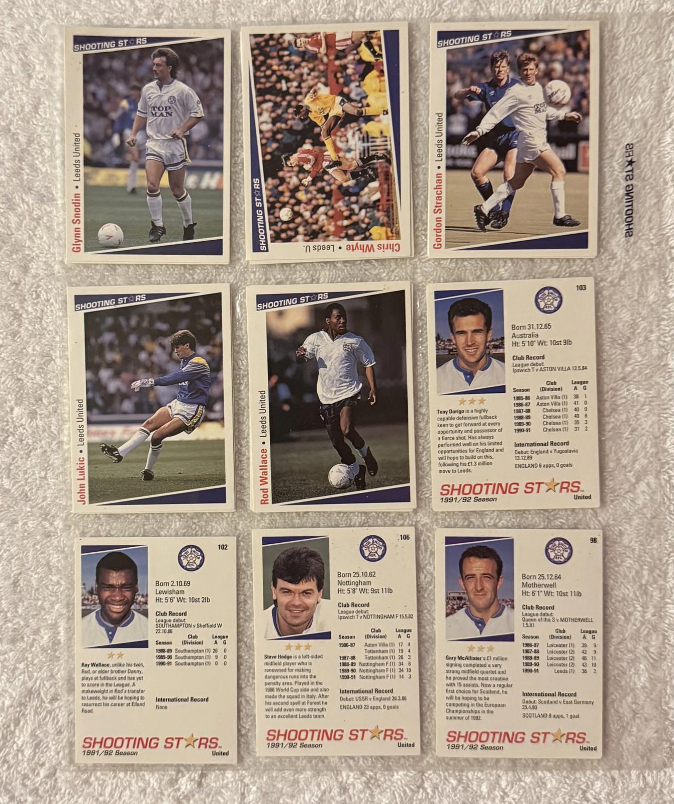 Shooting Stars Football trading cards '91-'92 "Various Leeds Utd players"