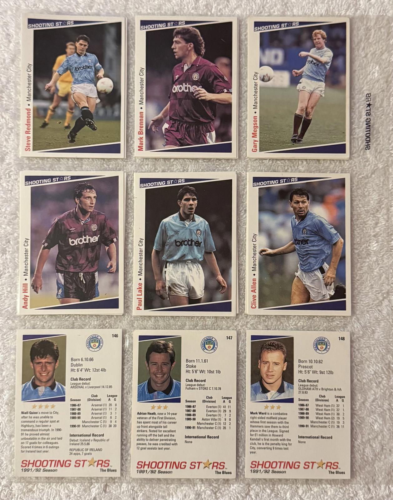 Shooting Stars Football trading cards '91-'92 "Various Manchester City players"