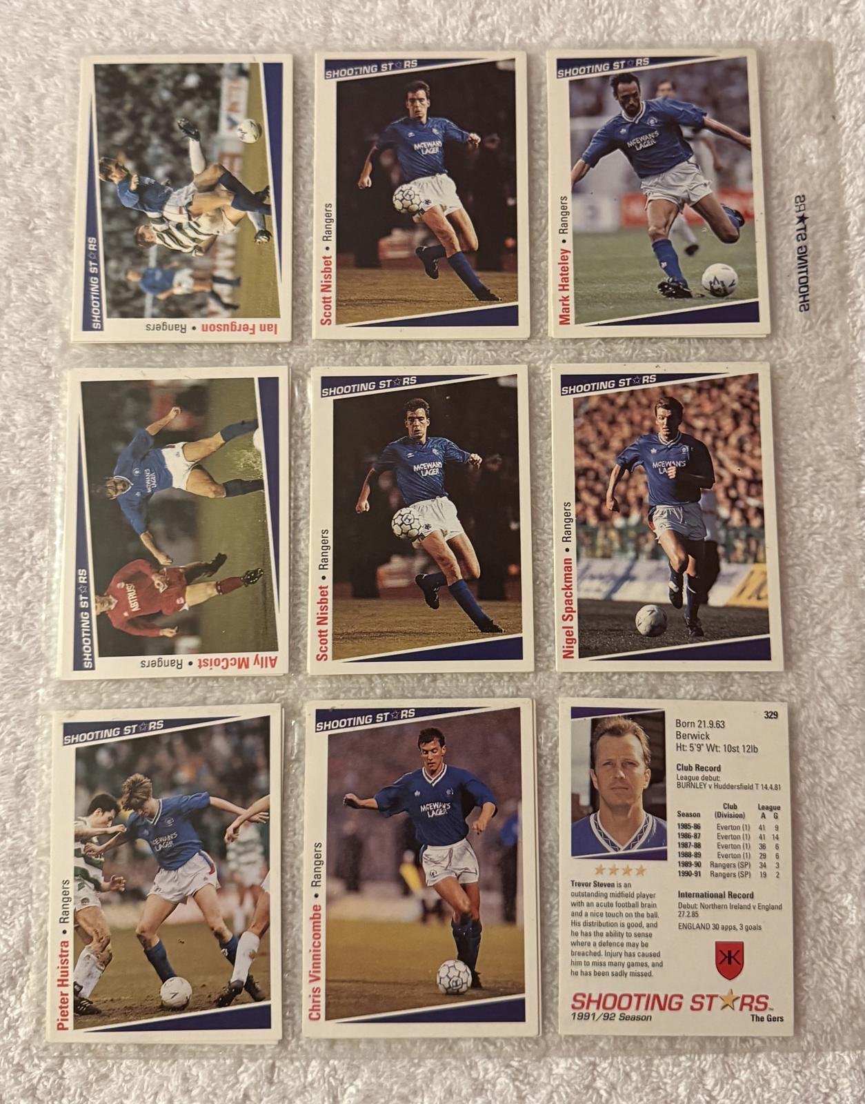 Shooting Stars Football trading cards '91-'92 "Various Rangers players"