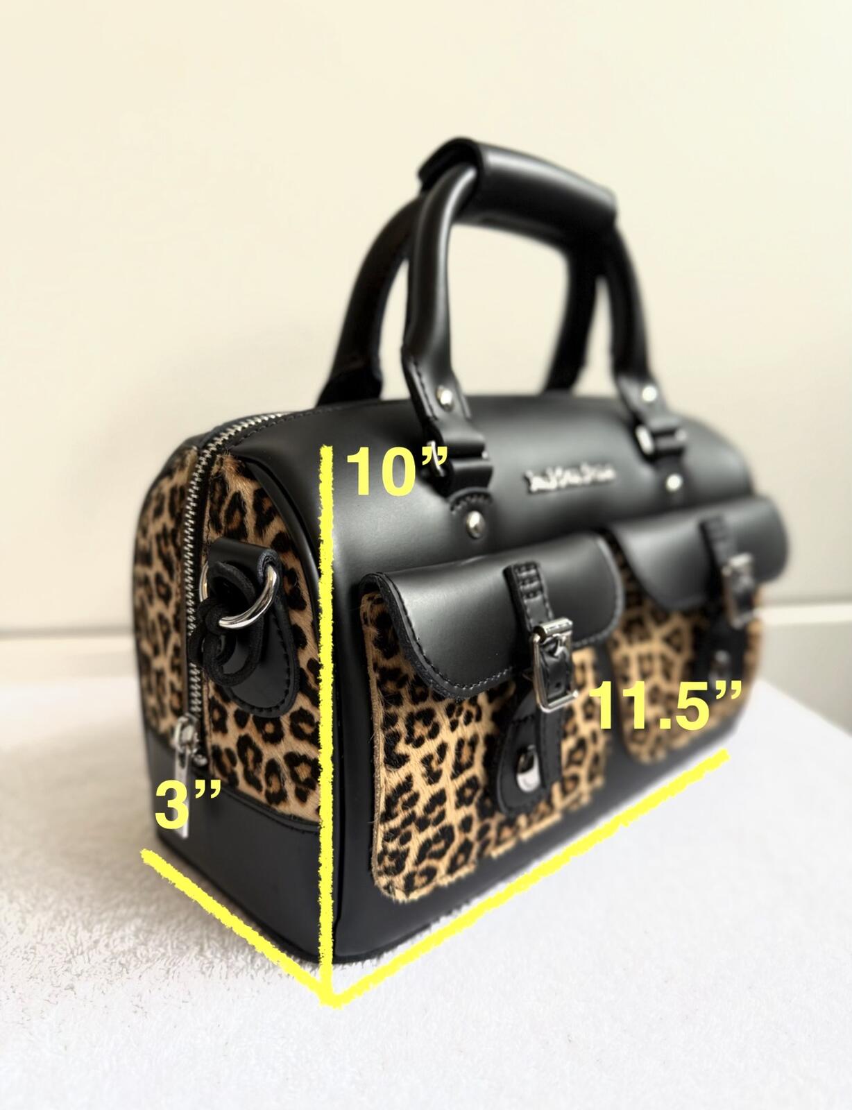 Dr. Martens Kiev Leopard Print Hair-On Top Handle Bag (bobble)