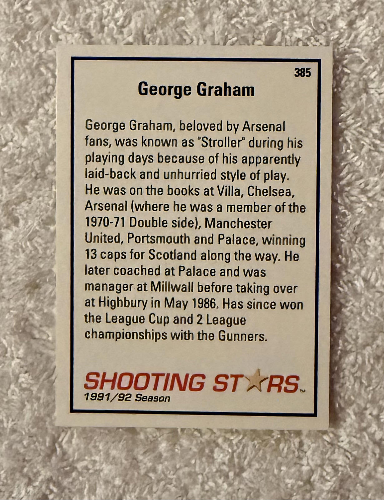 Shooting Stars Football trading cards '91-'92 "George Graham" #385