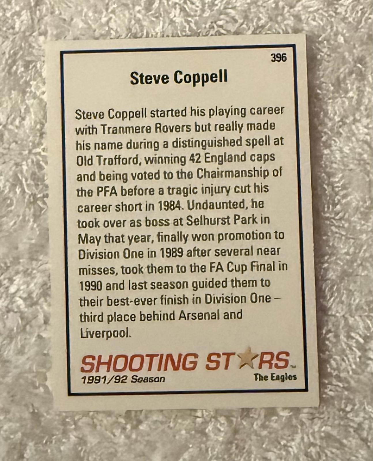 Shooting Stars Football trading cards '91-'92 "Steve Coppell" #396
