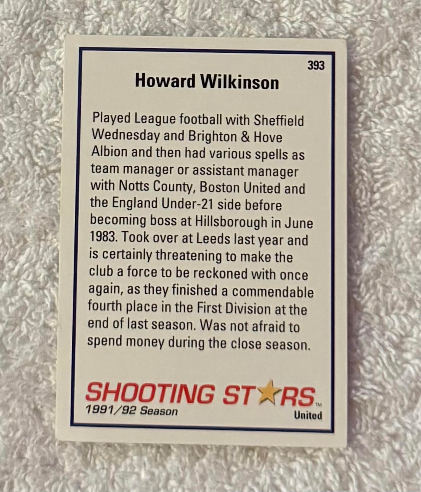 Shooting Stars Football trading cards '91-'92 "Howard Wilkinson" #393