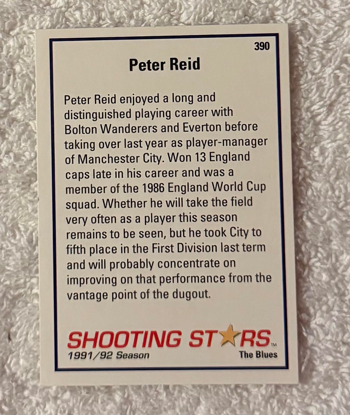Shooting Stars Football trading cards '91-'92 "Peter Reid" #390