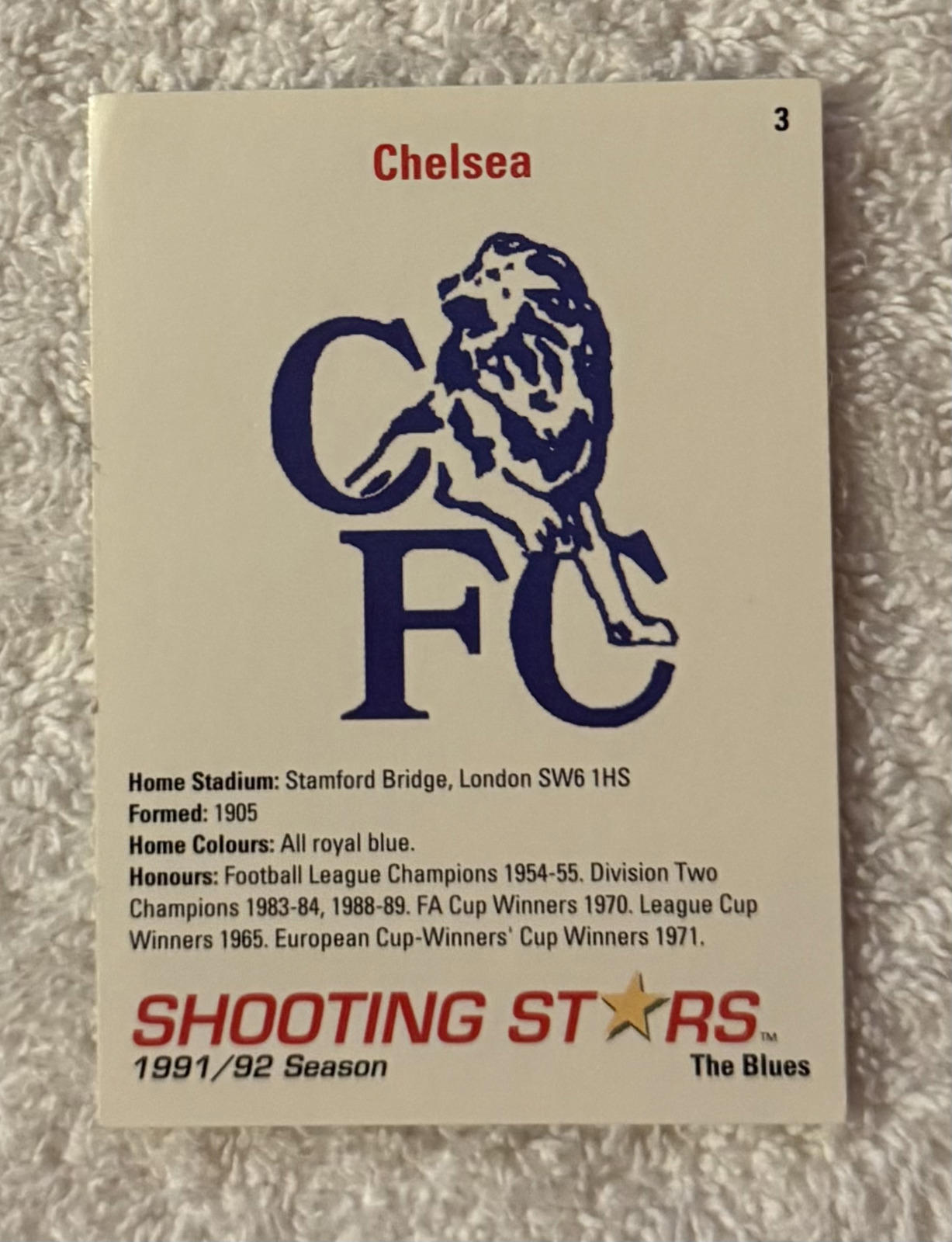Shooting Stars Football trading cards '91-'92 "Chelsea team" #3