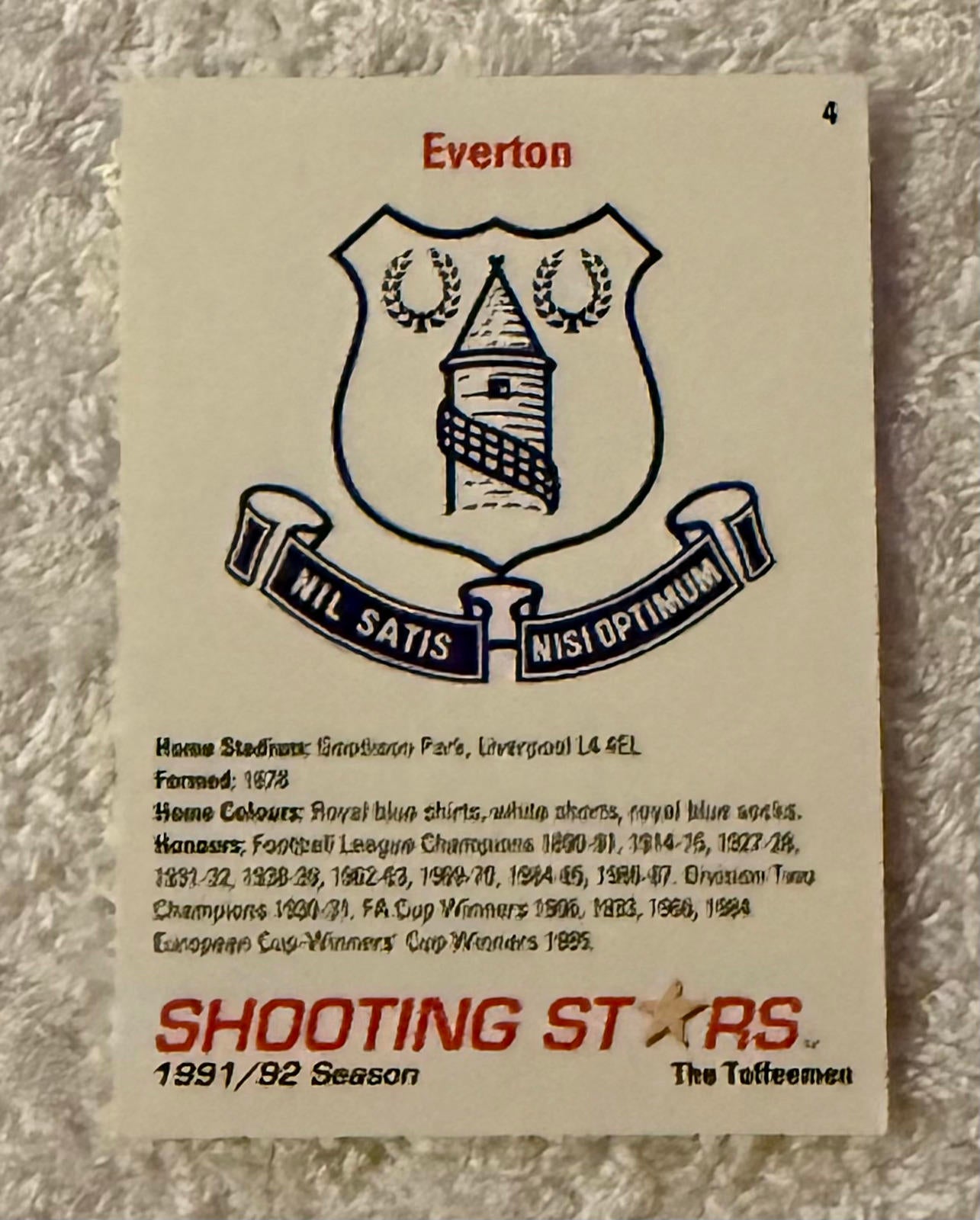 Shooting Stars Football trading cards '91-'92 "Everton Team" #4