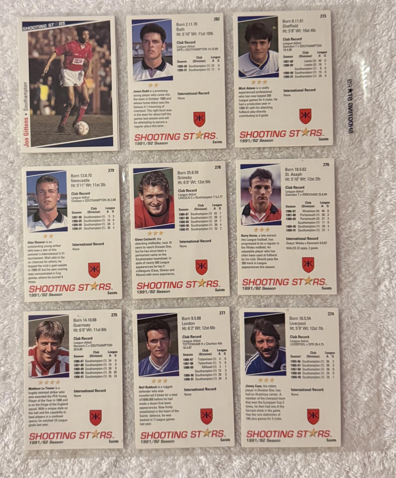 Shooting Stars Football trading cards '91-'92 "Various Sheffield Utd players"