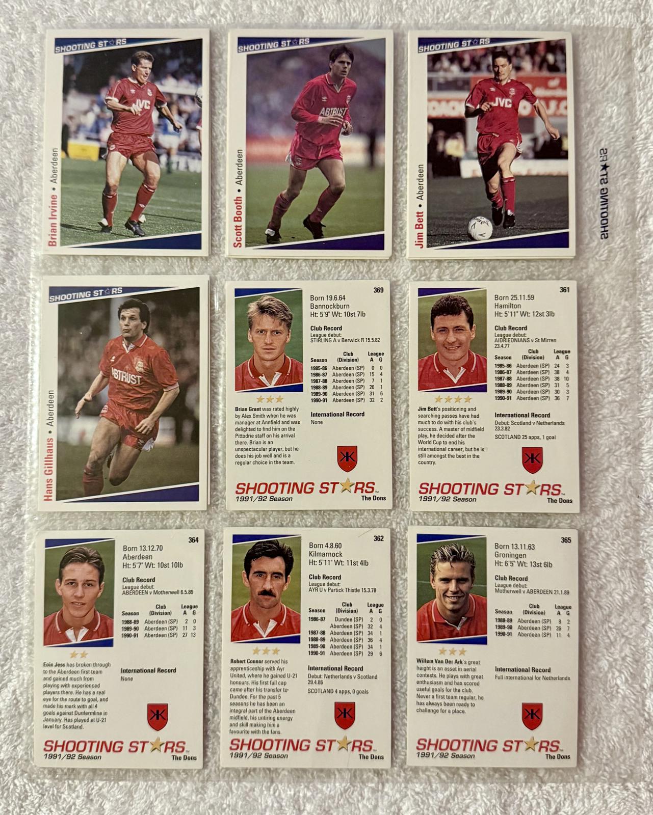 Shooting Stars Football trading cards '91-'92 "Various Aberdeen players"