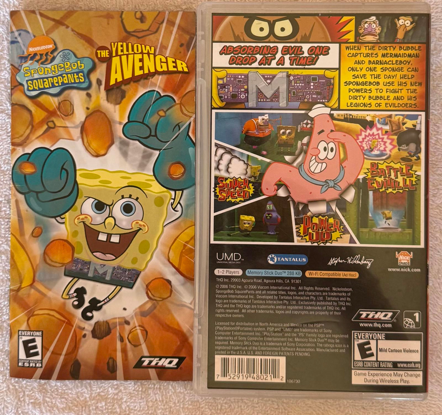 PSP *CASE ONLY* Spongebob Squarepants, The Yellow Avenger