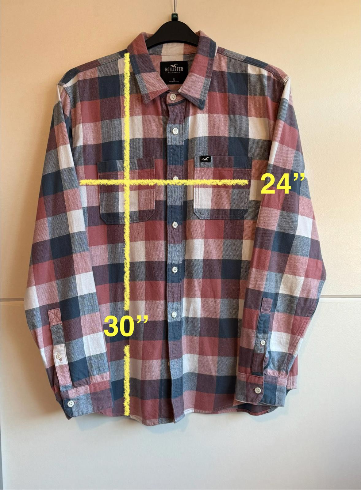 Hollister long sleeve shirt in a red, white, and blue check size XL (SKU B1)