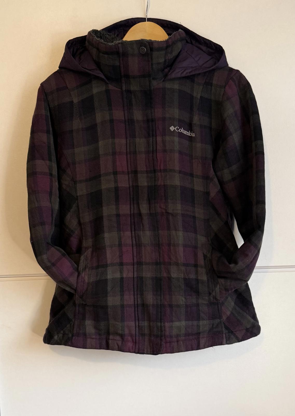 Columbia Omni-Shield Winter Jacket purple / black plaid pattern size L (sku A16)