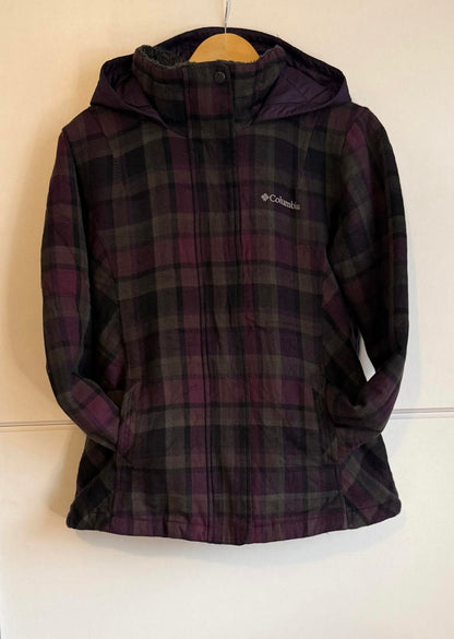 Columbia Omni-Shield Winter Jacket purple / black plaid pattern size L (sku A16)