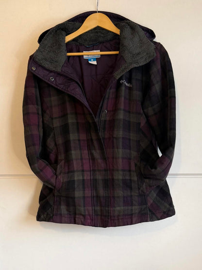 Columbia Omni-Shield Winter Jacket purple / black plaid pattern size L (sku A16)