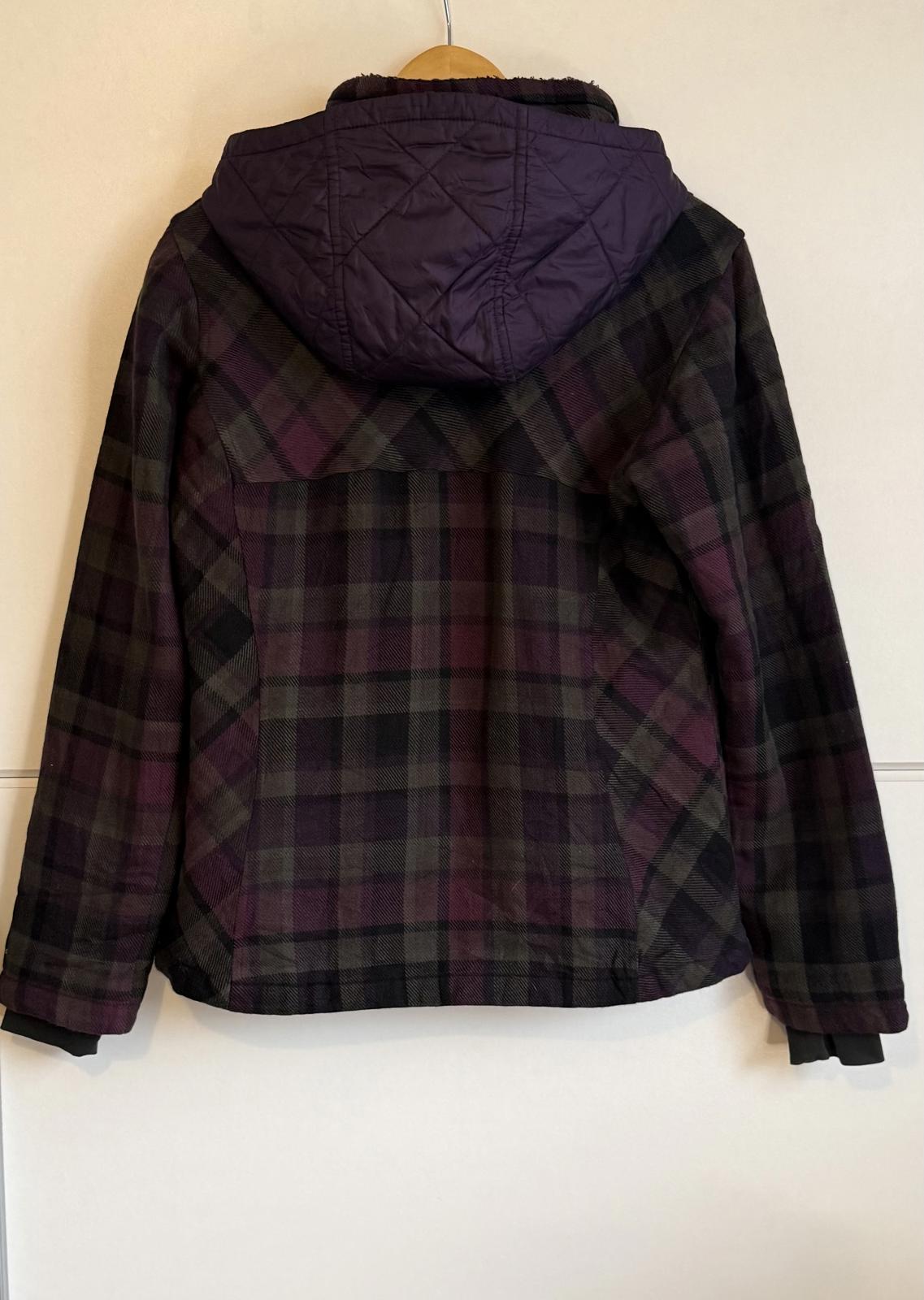 Columbia Omni-Shield Winter Jacket purple / black plaid pattern size L (sku A16)