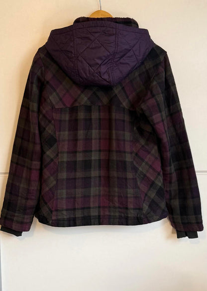 Columbia Omni-Shield Winter Jacket purple / black plaid pattern size L (sku A16)