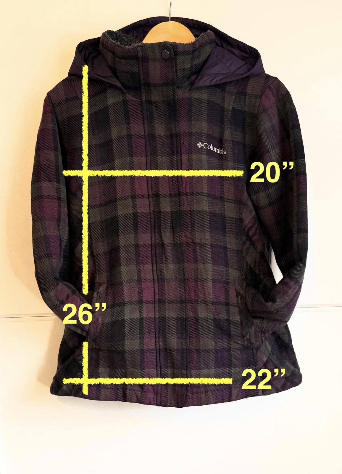Columbia Omni-Shield Winter Jacket purple / black plaid pattern size L (sku A16)