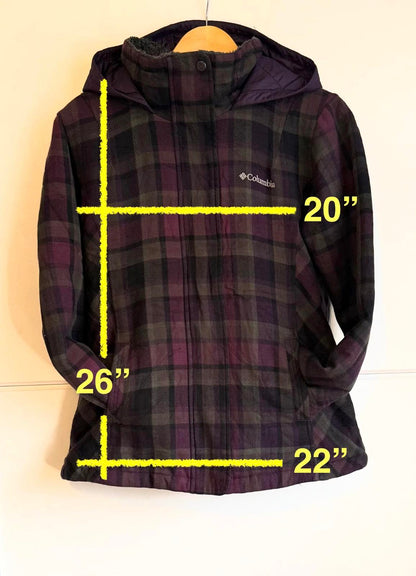 Columbia Omni-Shield Winter Jacket purple / black plaid pattern size L (sku A16)